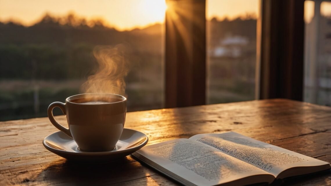 Motivational Good Morning Quotes to Start Your Day - Sunrise coffee and journal—optimistic morning mood