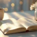 Beautiful quotes aesthetic with open book and coffee in warm light