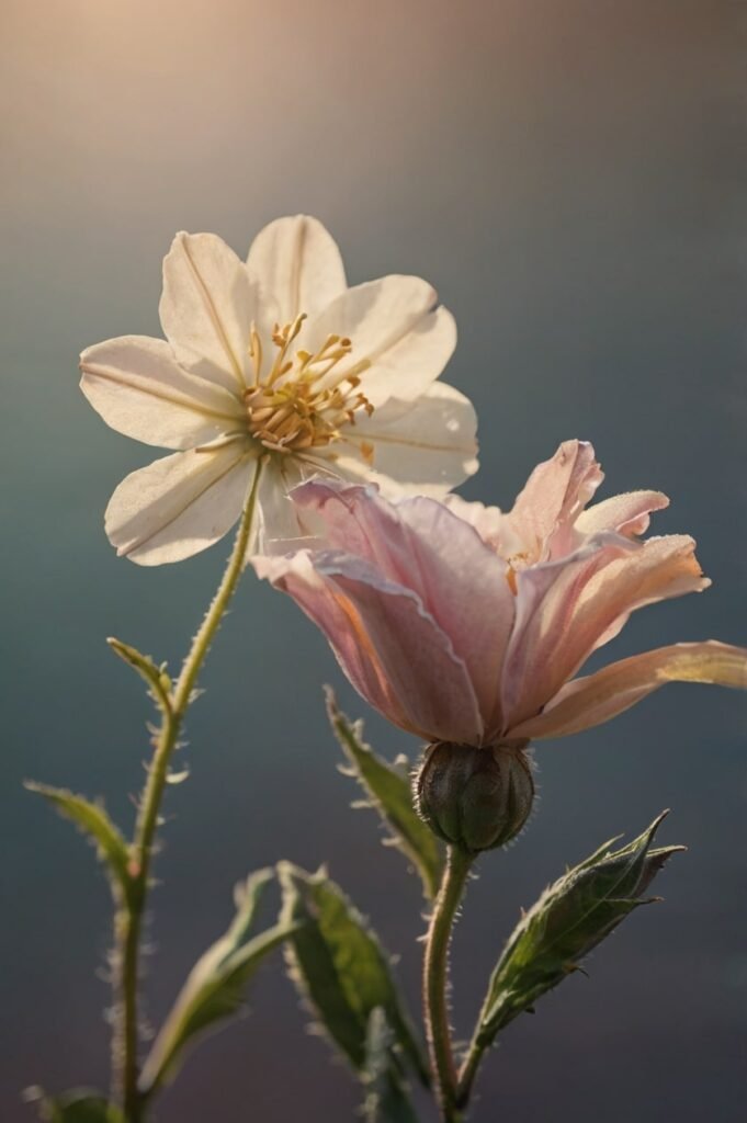 Blooming and wilted flower symbolizing deep reality quotes