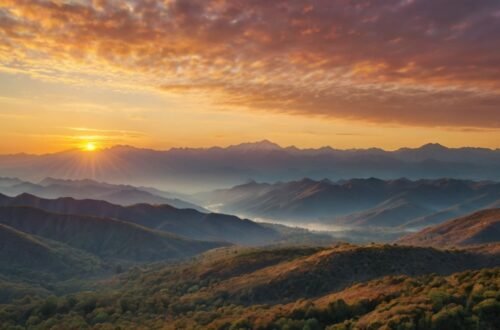 Sunrise over mountains with have a great day motivational quotes