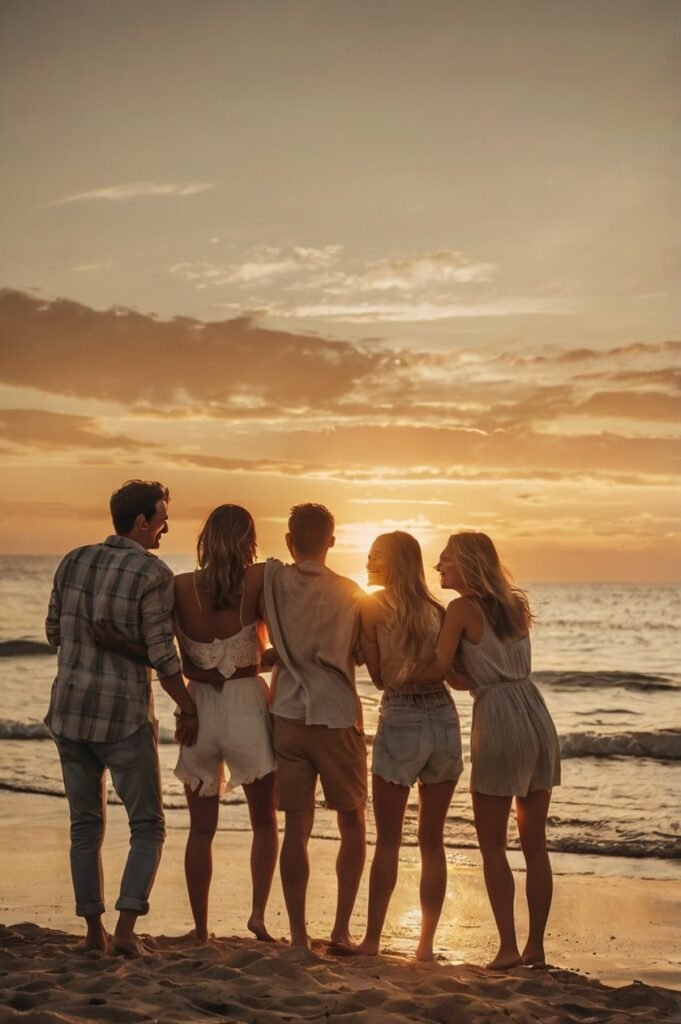 Friends celebrating at sunset for Friday inspirational quotes and joy