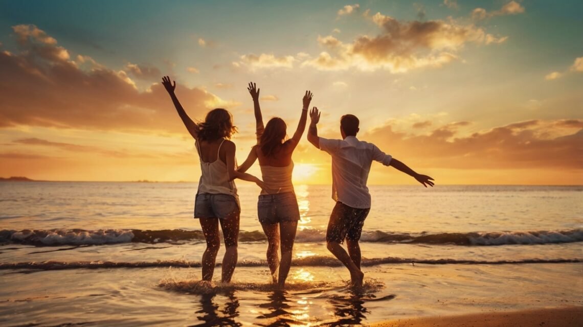 Friends celebrating at sunset for Friday inspirational quotes and positivity