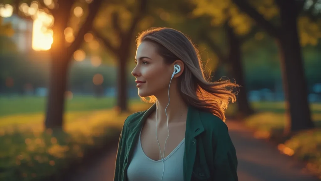 Woman walking in nature, good morning have a great day mindset