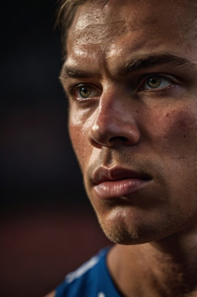 Athlete’s focused expression for inspirational motivational sports quotes