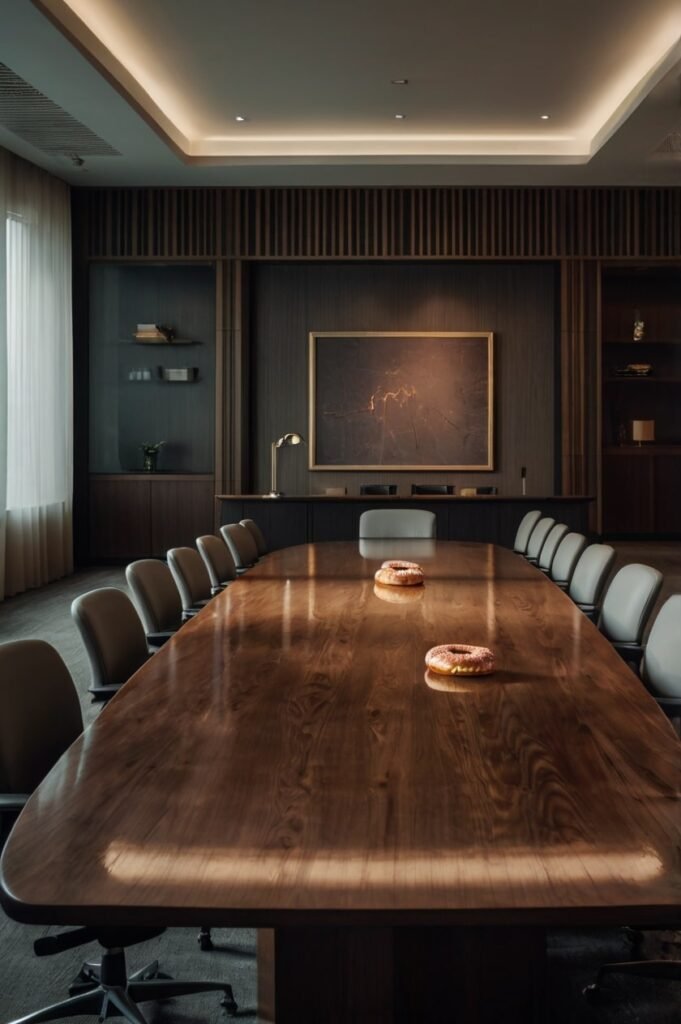 Boardroom scene highlighting meeting humor and productivity