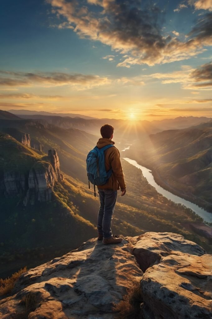 Person on cliff at sunrise representing mind shift quotes