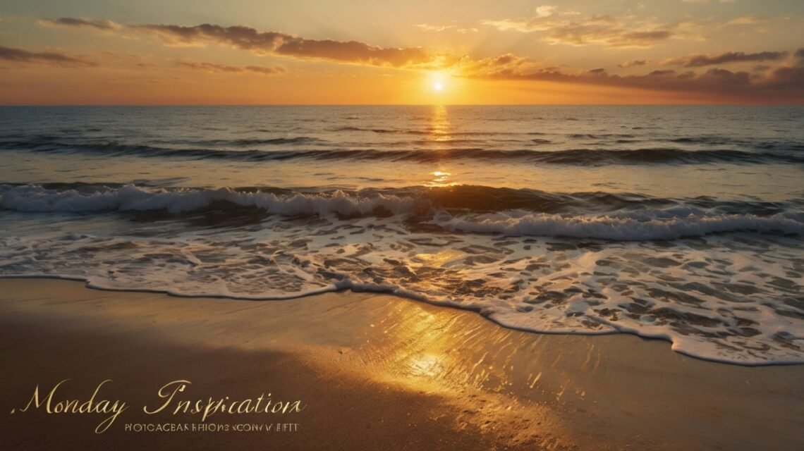 Golden sunrise over ocean for Monday inspirational quotes and motivation