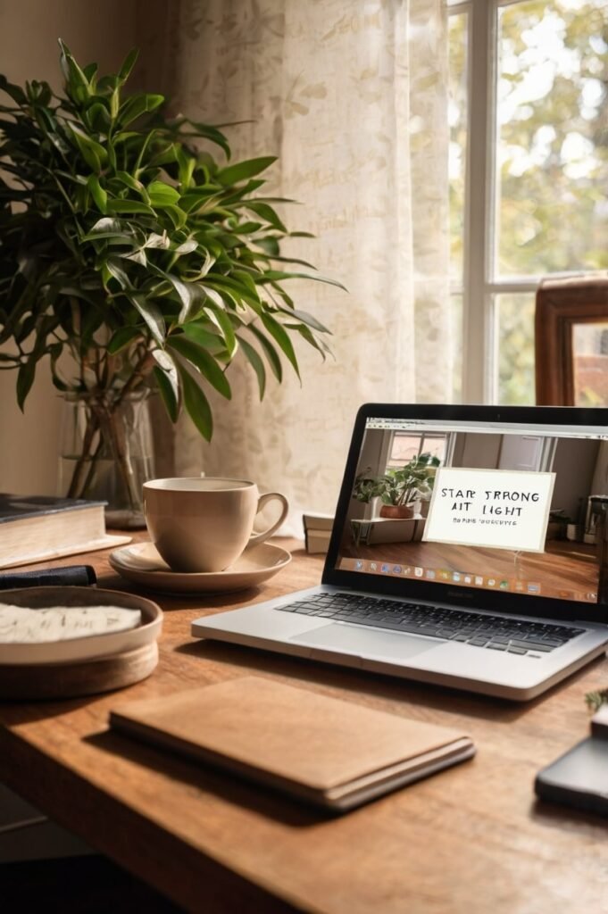 Cozy desk scene for Monday inspirational quotes and work focus