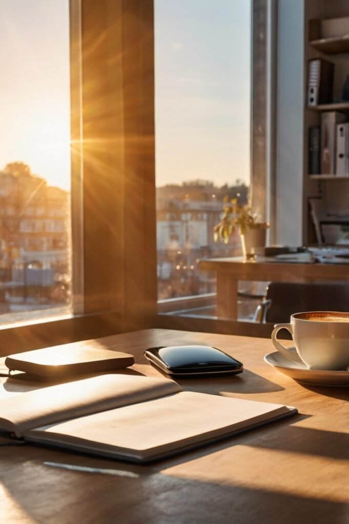 Sunlit desk scene to introduce work quotes funny morning boost