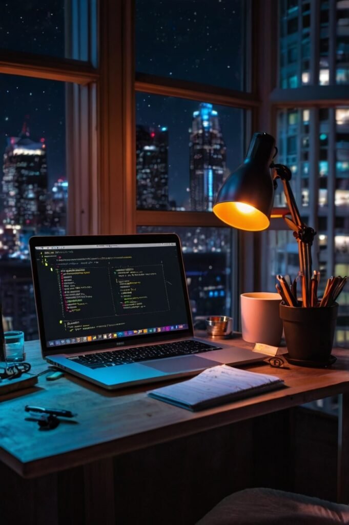 Focused night desk for turning doubt into drive