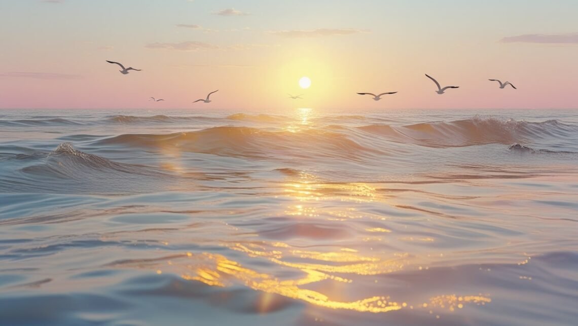 Sunrise over ocean with positive quote of the day inspiration