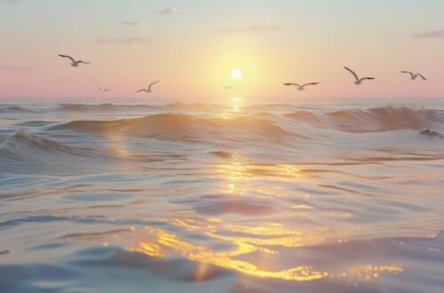 Sunrise over ocean with positive quote of the day inspiration