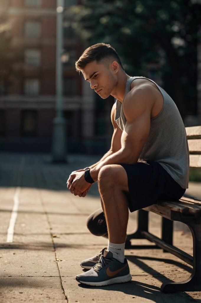 Male athlete preparing with focus and quiet strength