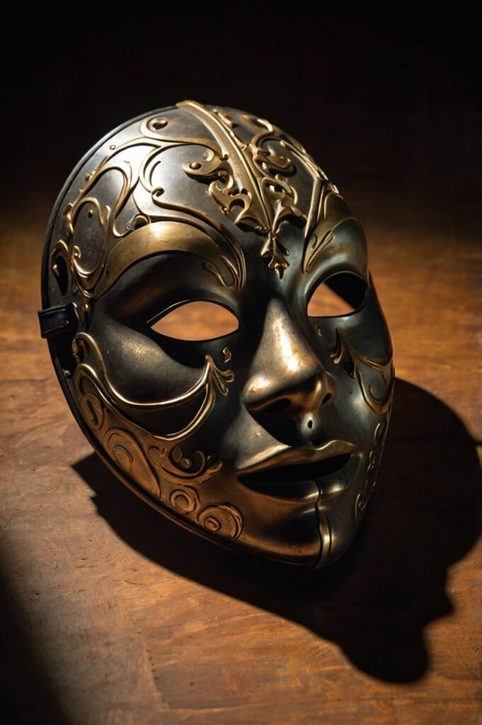 Quotes about lying and deception shown as dual masks, hidden motives