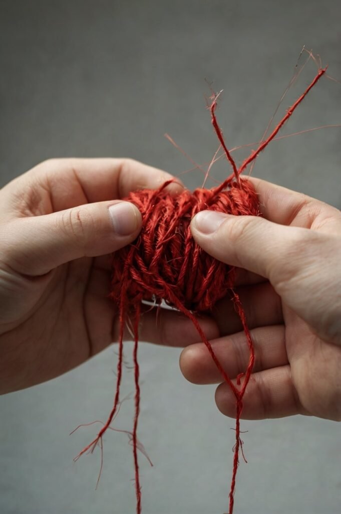 Lying relationship quotes symbolized by frayed trust and broken connection