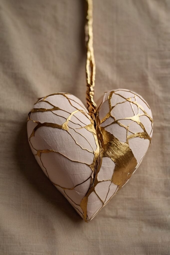 Kintsugi heart symbolizing healing in quotes about mistakes