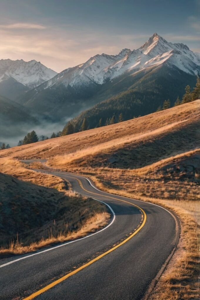 Misty mountain road photo symbolizing perspective in reality quotes
