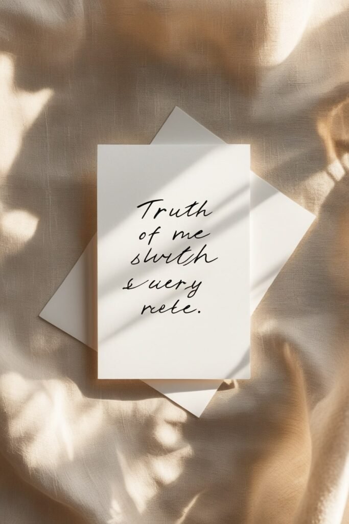 Minimalist flat lay card with short straightforward reality quote