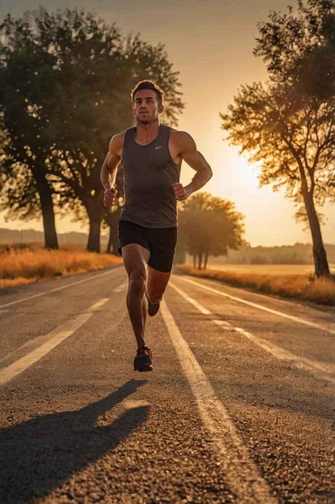 Runner on sunrise road symbolizing resilience and inspirational sports quotes