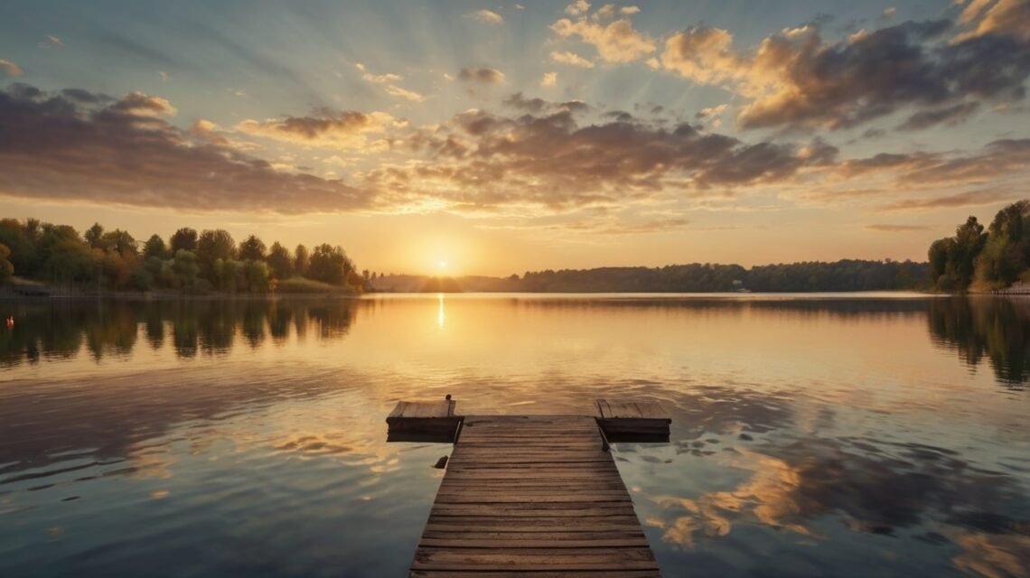 Sunrise over calm lake for Saturday inspirational quotes and positivity