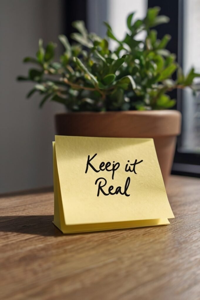 Sticky note with keep it real handwritten for short reality quotes