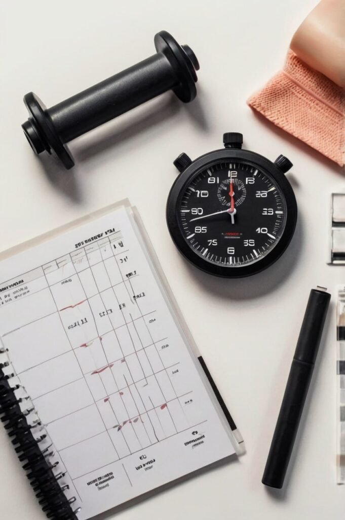 Flat lay of sprint gear to suggest speed and momentum