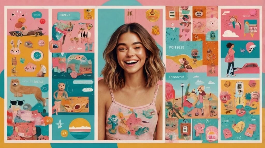 Playful collage of staying positive memes funny with pastel colors.