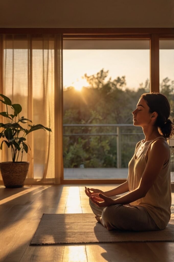 Sunday inspirational quotes with peaceful meditation at sunset