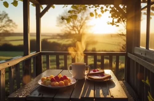 Sunrise breakfast outside declares today is the good day mood