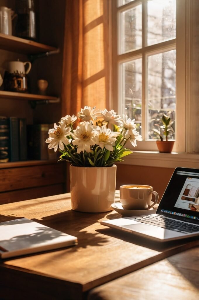 Cozy workspace for Tuesday inspirational quotes and creative focus