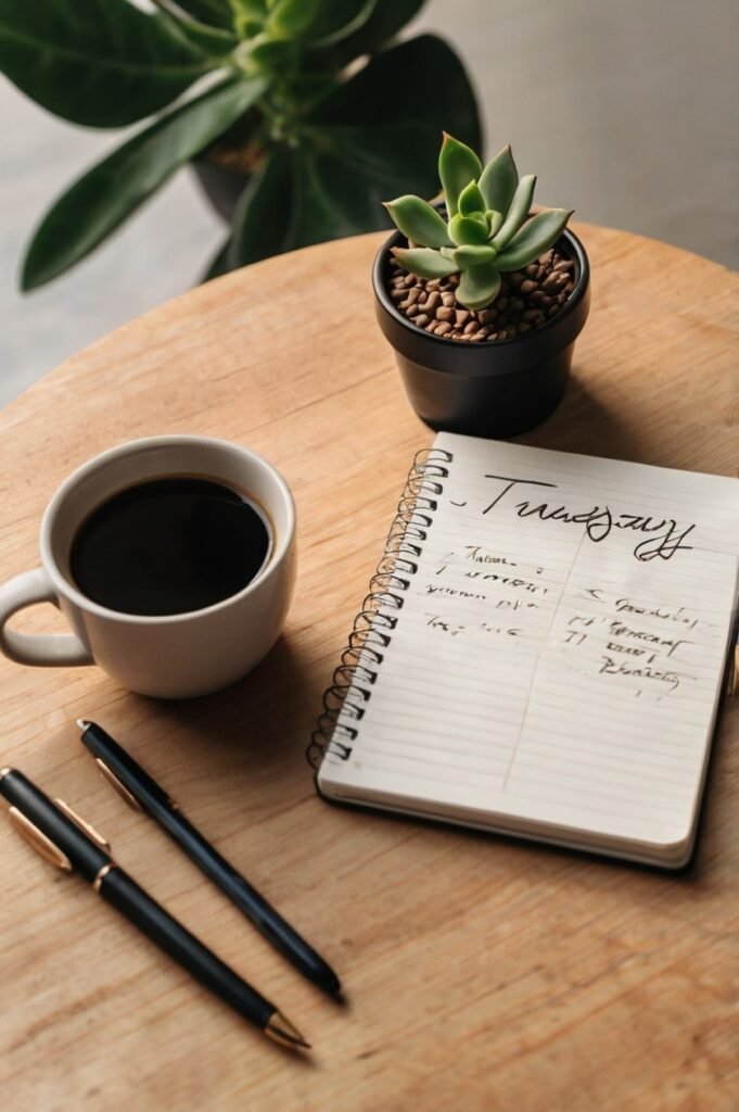 Minimal desk flat lay for Tuesday inspirational quotes and productivity